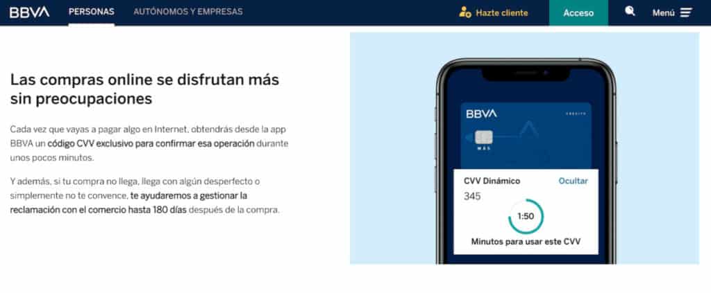 Ejemplo de CVV dinámico con la tarjeta de crédito del BBVA